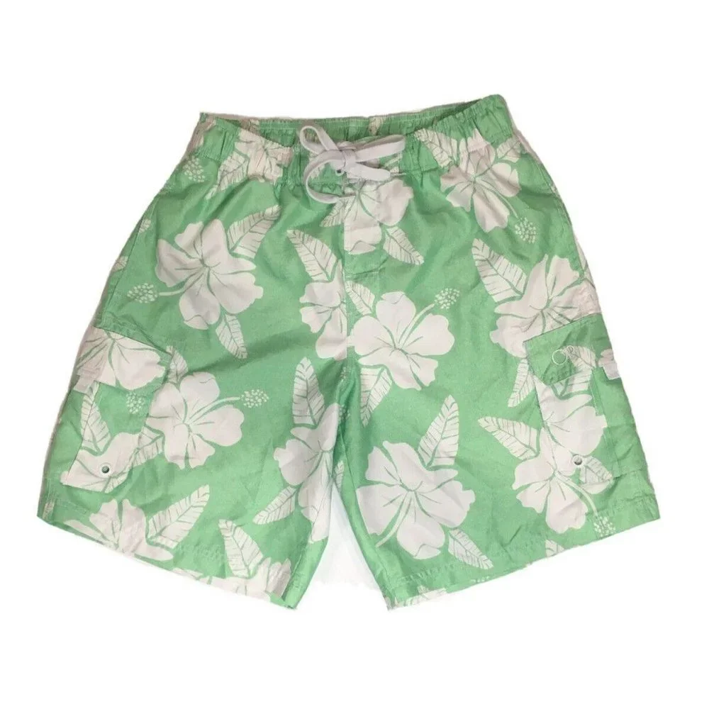 OP Swim Trunks Light Green Mint Floral Swim Shorts Mens Size Medium